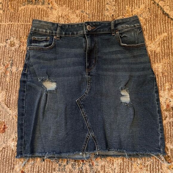 Denim Distressed Skirt - Picture 1 of 7